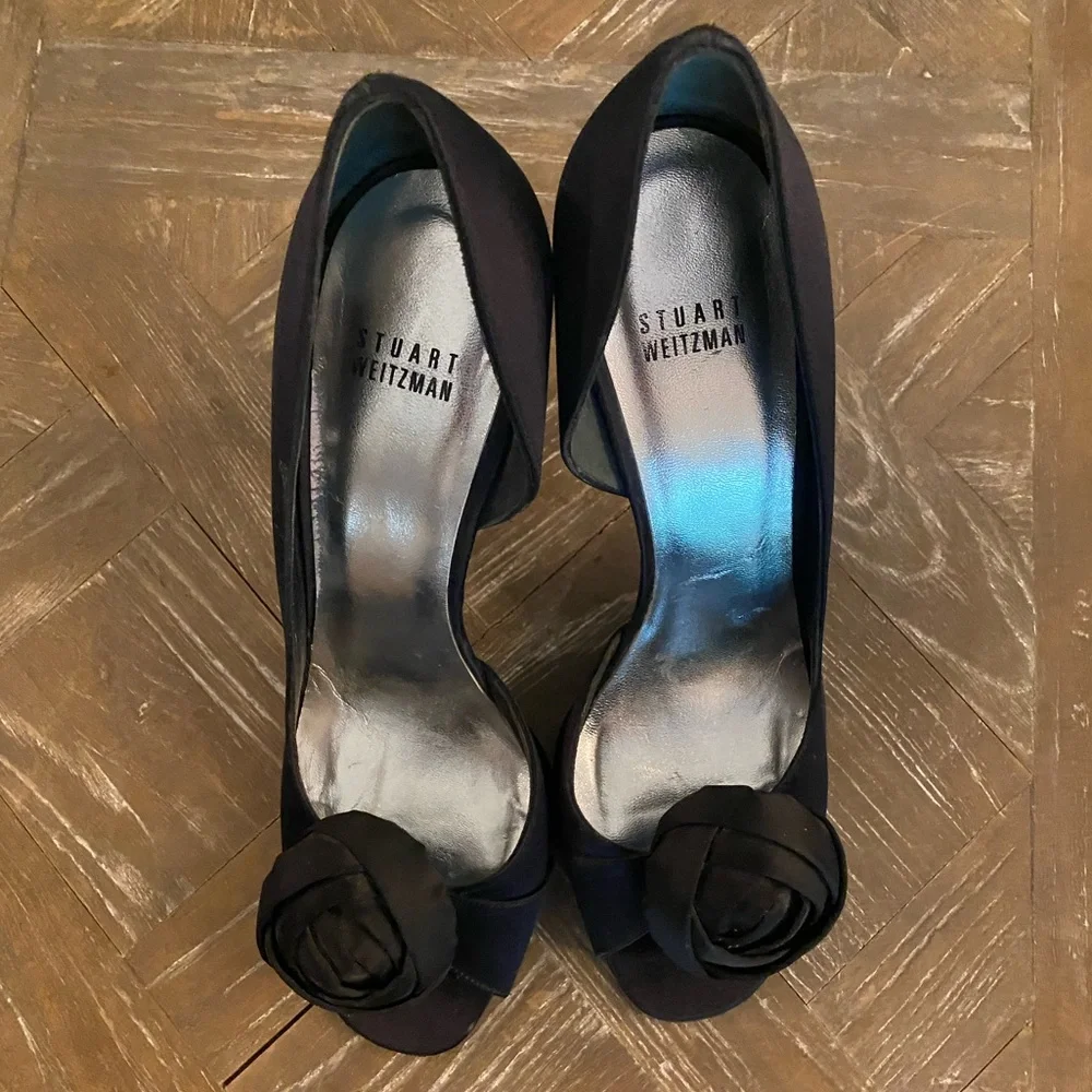 Stuart Weitzman Black Floral Embellished Heels - Picture 1 of 7